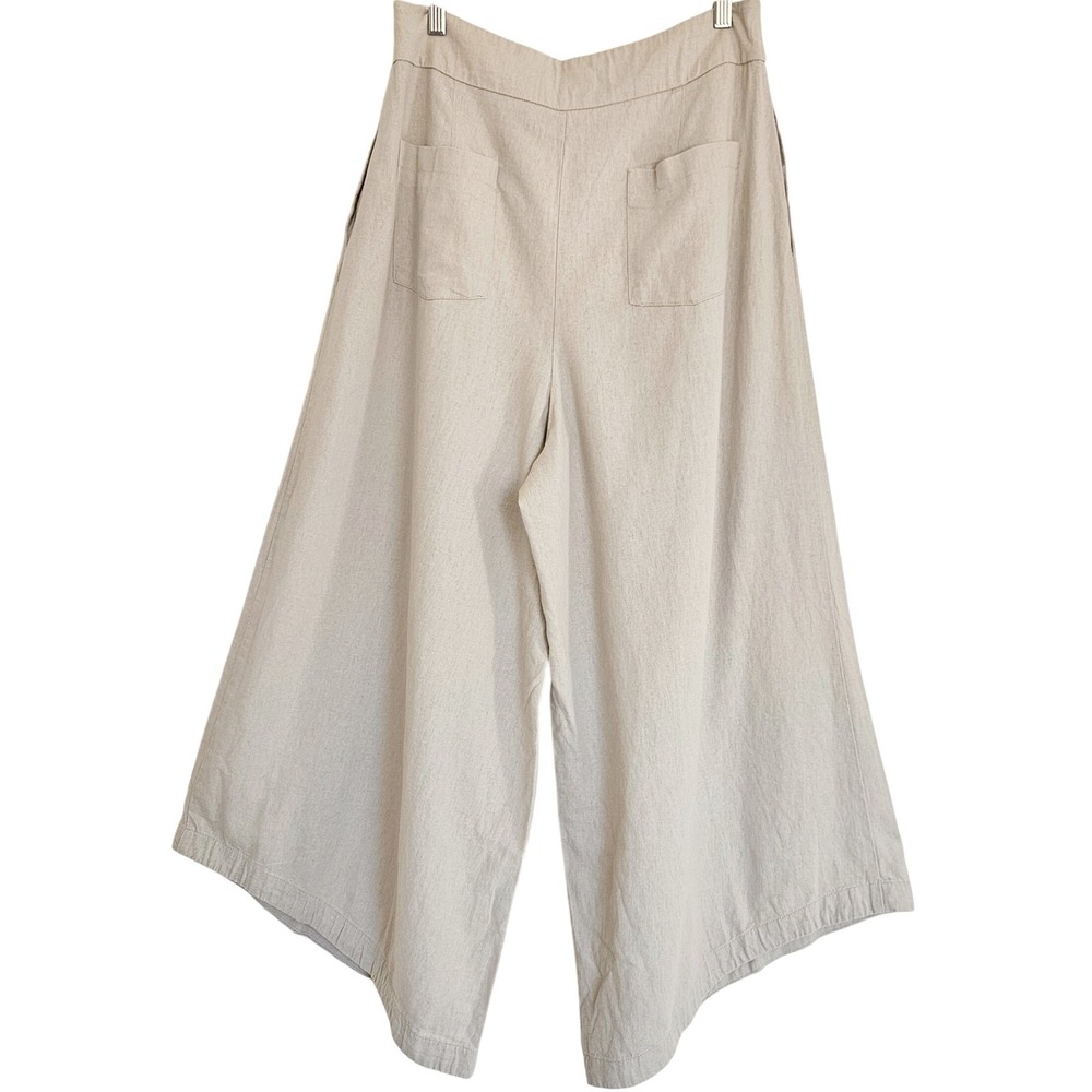 7 For All Mankind Linen Blend Wide Leg High Rise Pleated Pants Beige Size Large - Picture 6 of 8